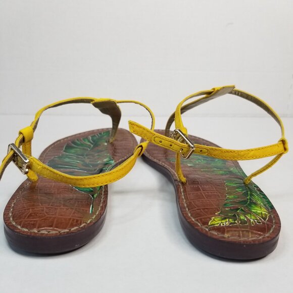 Sam Edelman Tropical Gigi T -Strap Yellow Thong Sandals Boho Resort Summer 7.5W - Picture 3 of 13